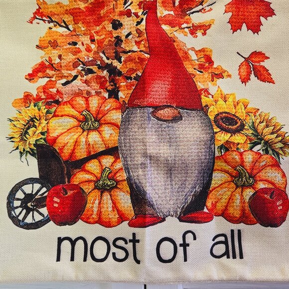 NEW "I LOVE FALL MOST OF ALL" FLORAL GNOME POLYESTER LINEN PILLOW COVER 18" - Picture 4 of 9